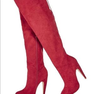 Red suede over the knee boots size 9